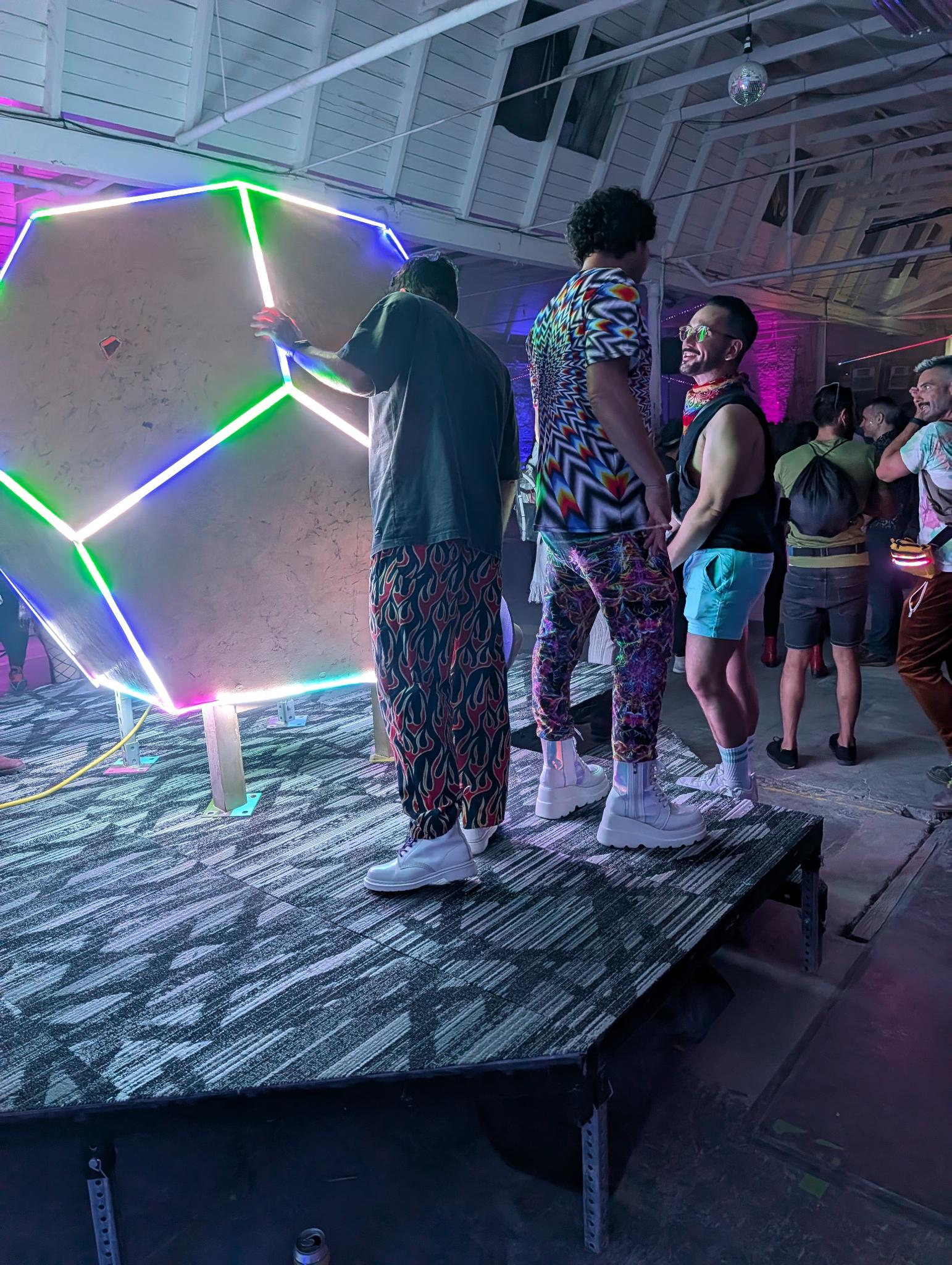 LED dodecahedron at a warehouse event
